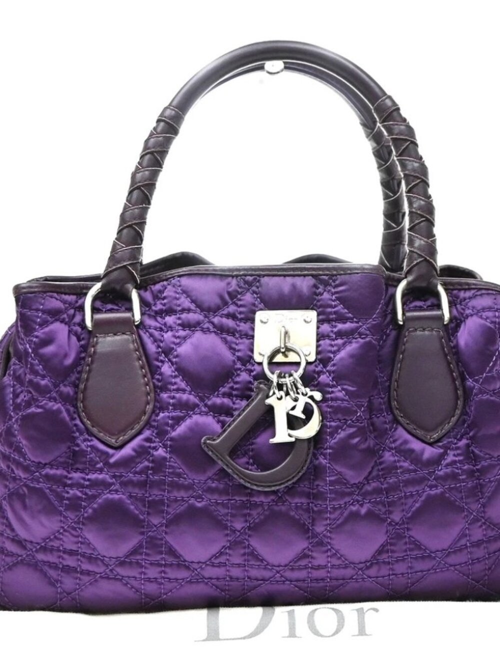 CHRISTIAN DIOR Logo Cannage Hand Bag Nylon Leather Purple SHW Italy